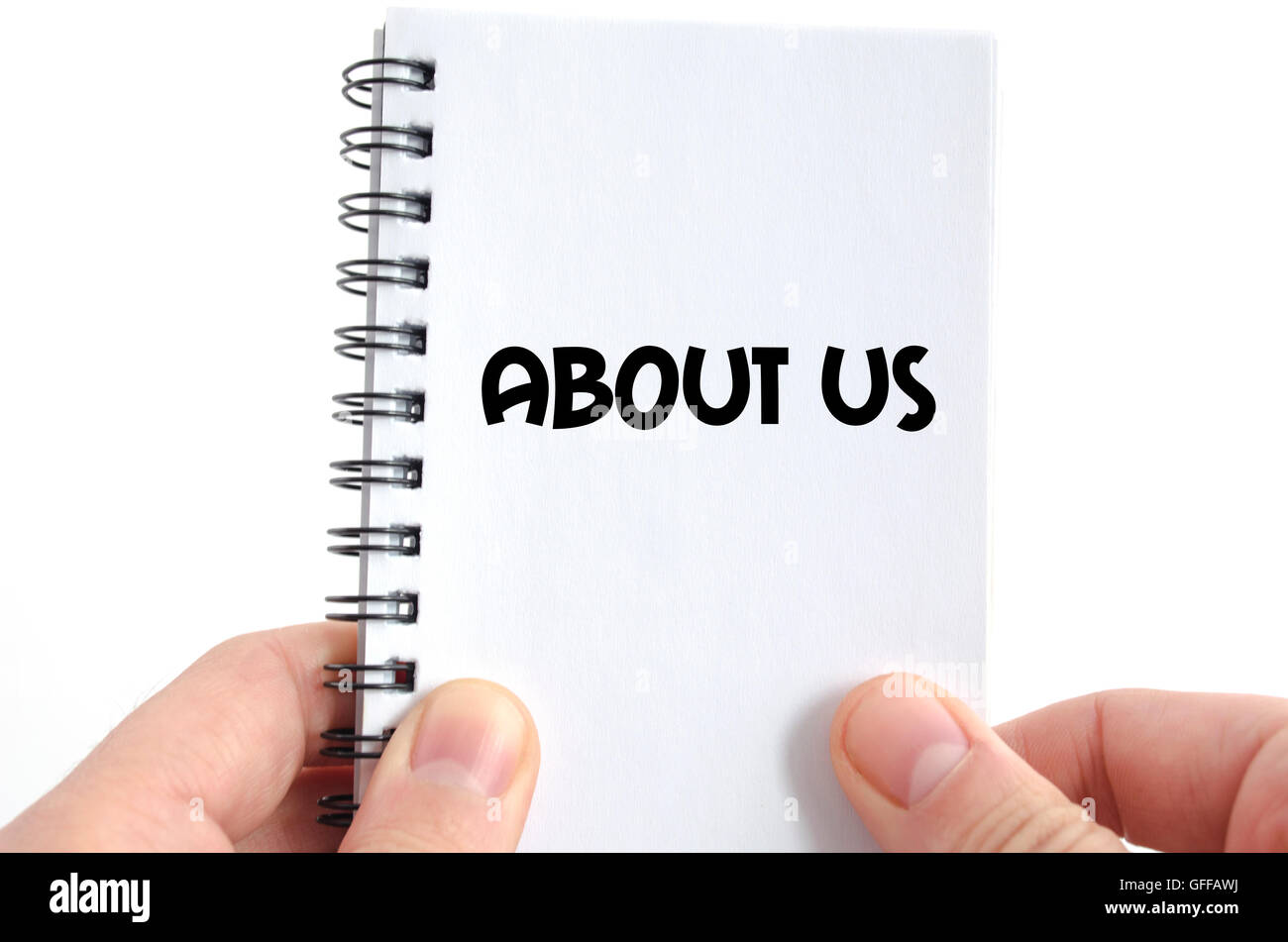 About us text concept isolated over white background Stock Photo