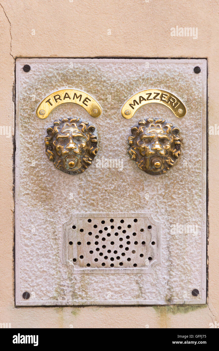 Typical doorbells and intercom in Venice Stock Photo