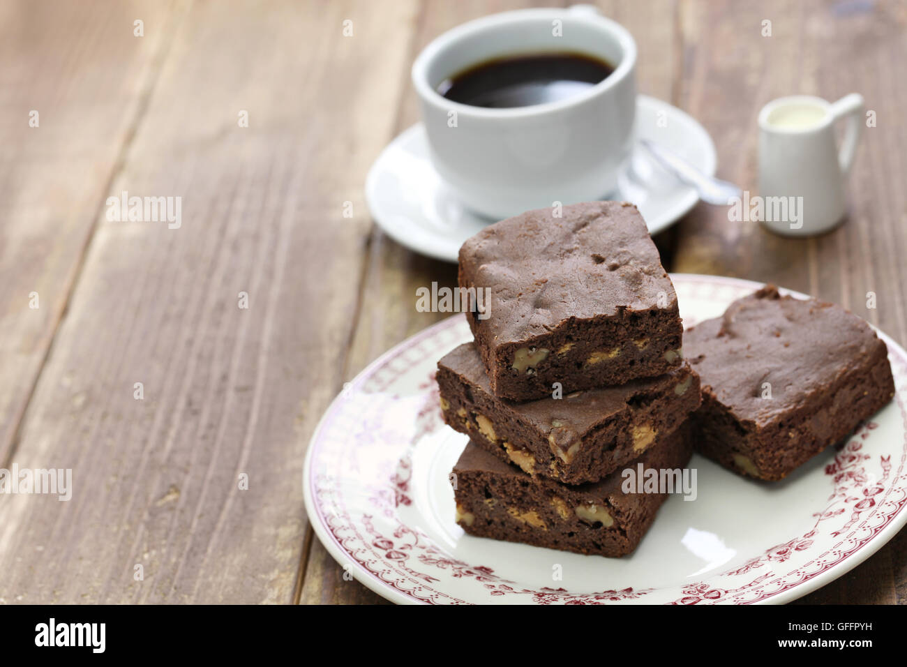 homemade chocolate brownie cake, coffee break Stock Photo
