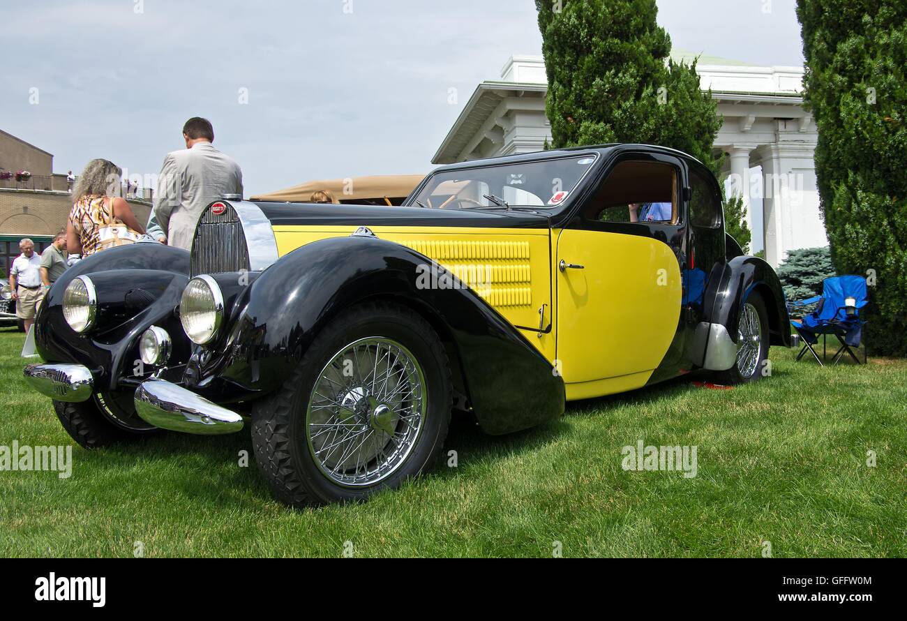 1938 Bugatti Type 57 stands on display at the Elegance at Hershey.  "Editorial Use Only Stock Photo - Alamy