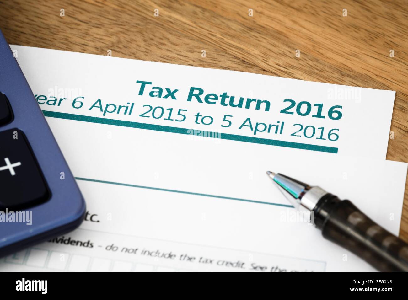 Close up of UK tax return form with tax period for 2016 Stock