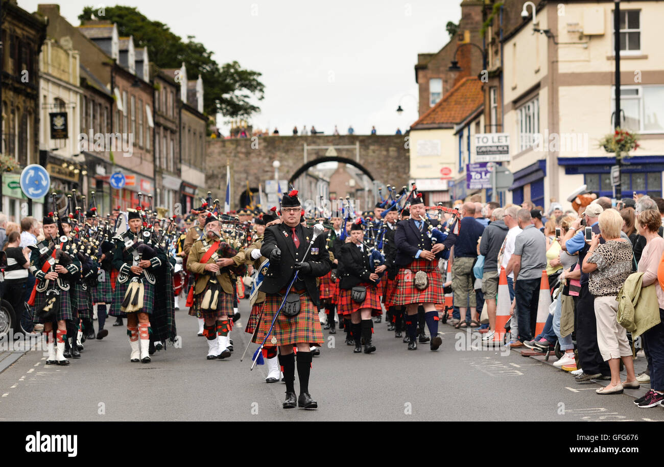 The Kings Own Scottish Borderers association mark Minden Day in Berwick, celebrated as their most auspicious Battle Honour. Stock Photo