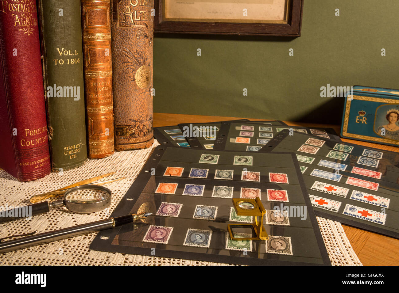 Stamp collecting as a pastime with rare and expensive stamps and High catalogue values Stock