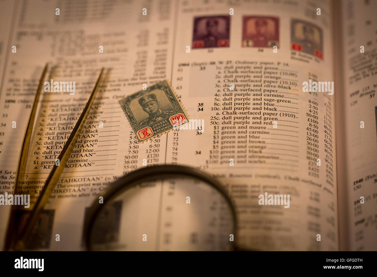 Stamp collecting as a pastime with rare and expensive stamps and High catalogue values Stock Photo