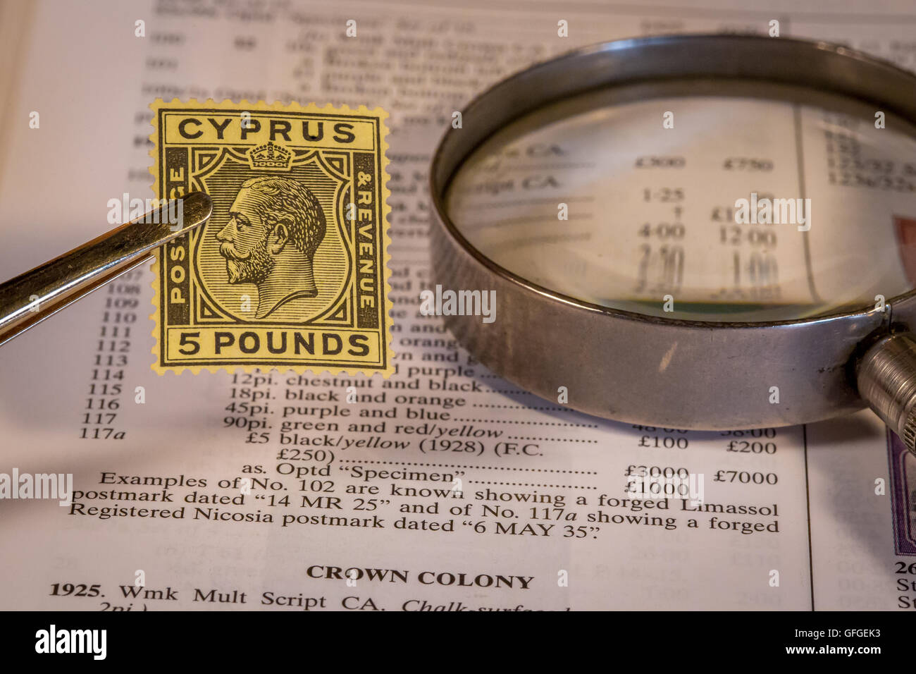 Stamp collecting as a pastime with rare and expensive stamps and High catalogue values Stock Photo