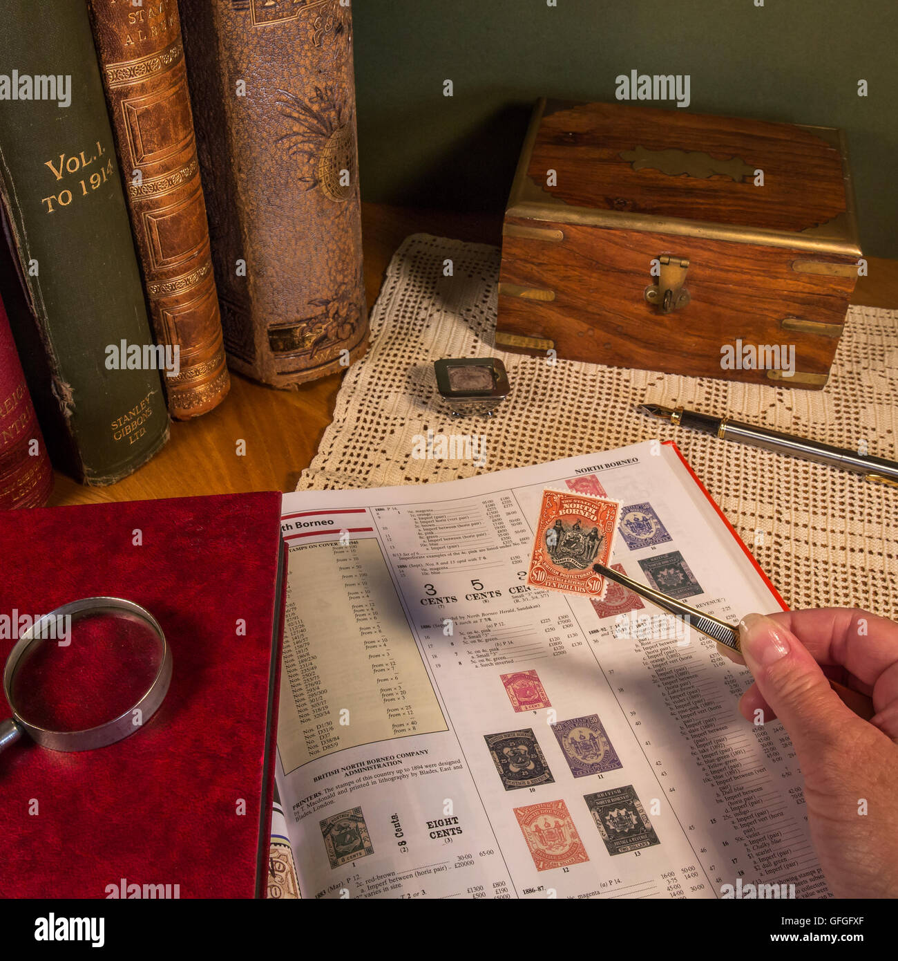 Stamp collecting as a pastime with rare and expensive stamps and High catalogue values Stock