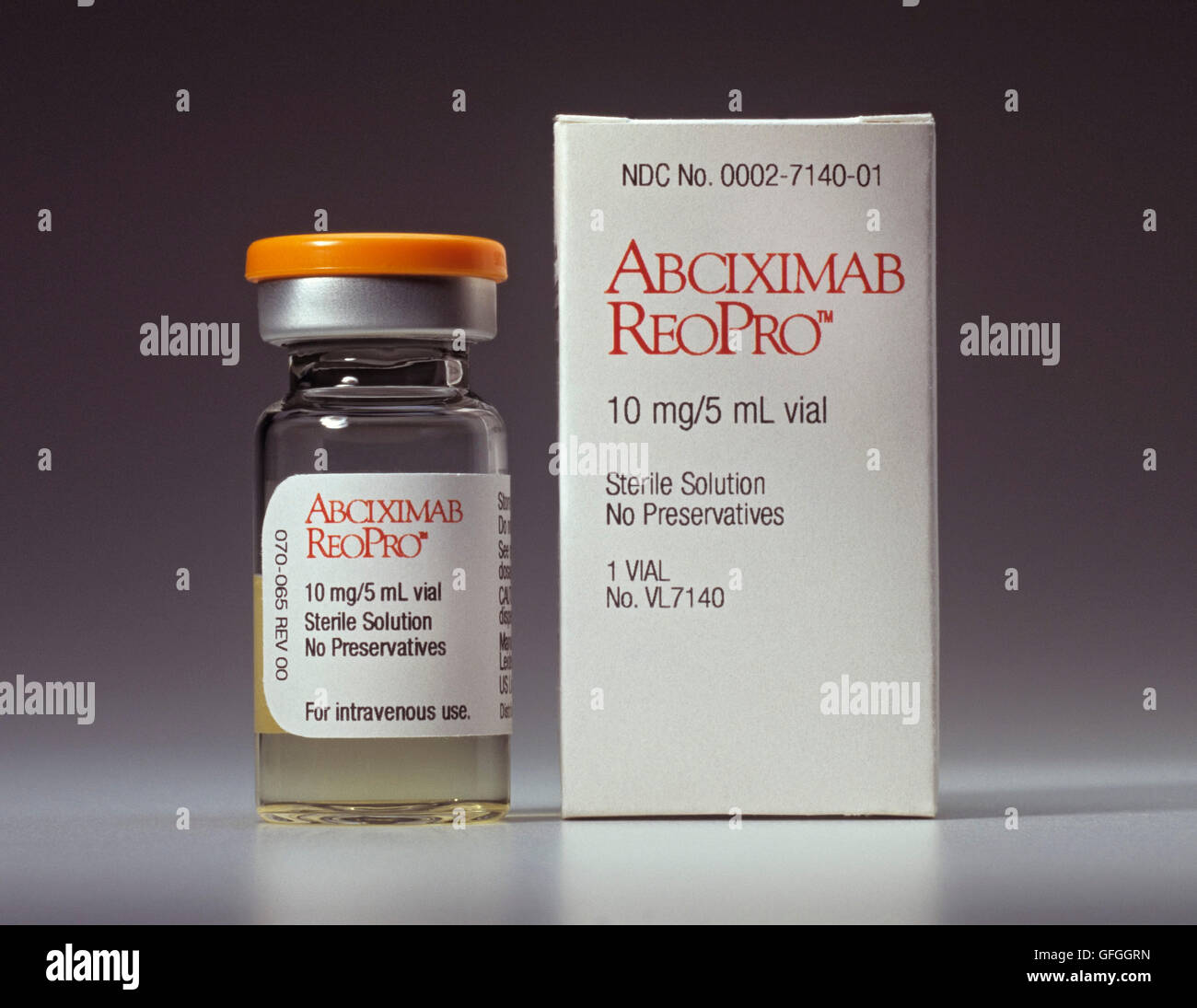 Product shot of the drug ReoPro a blood thinner medication Stock Photo