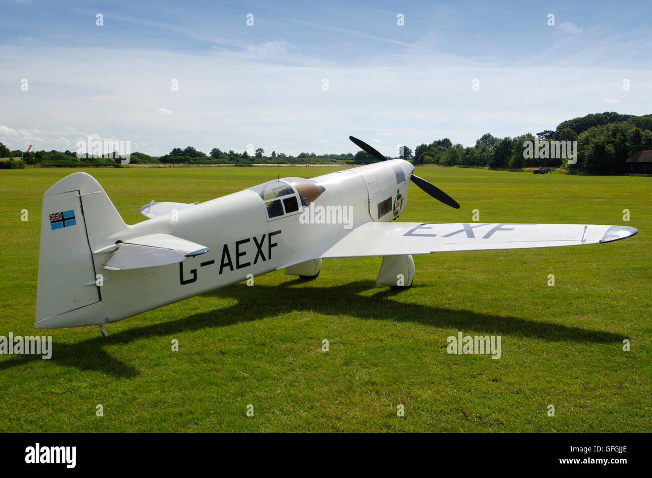 Percival Mew Gull G-AEXF at Old Warden. Stock Photo
