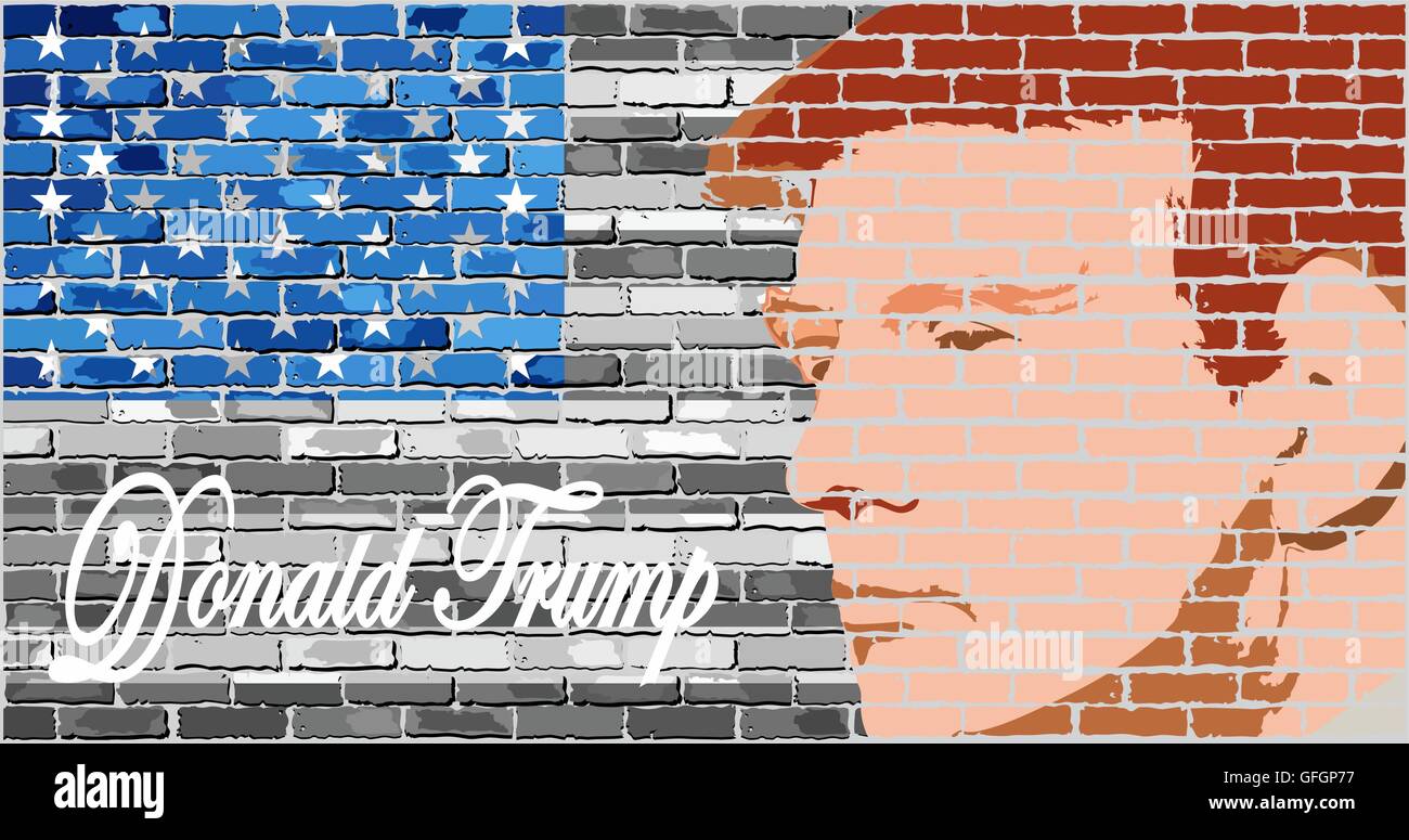 Donald Trump on a brick wall Stock Vector
