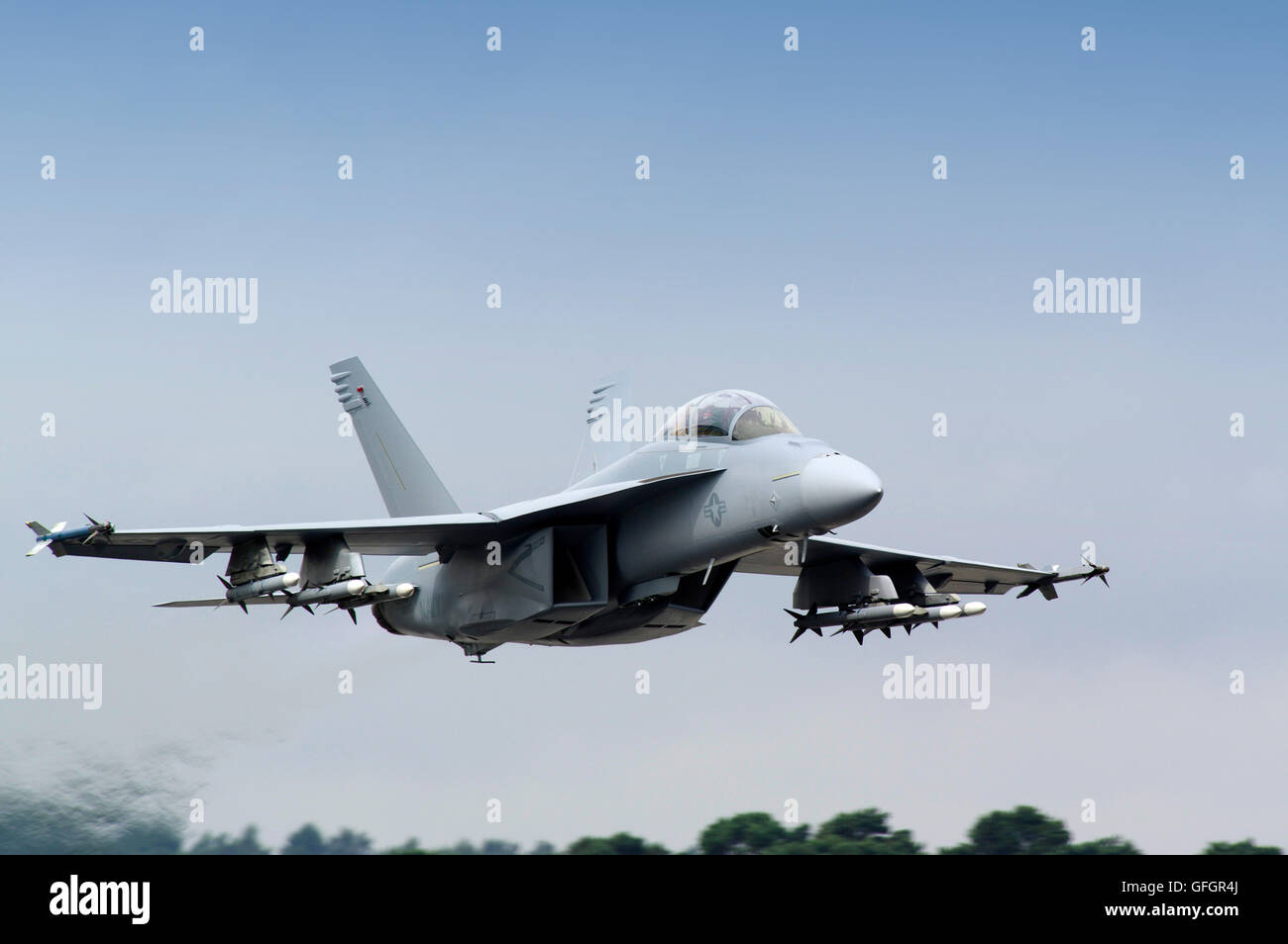 Boeng F/A-18F Super Hornet at Farnborough international air show, Stock Photo