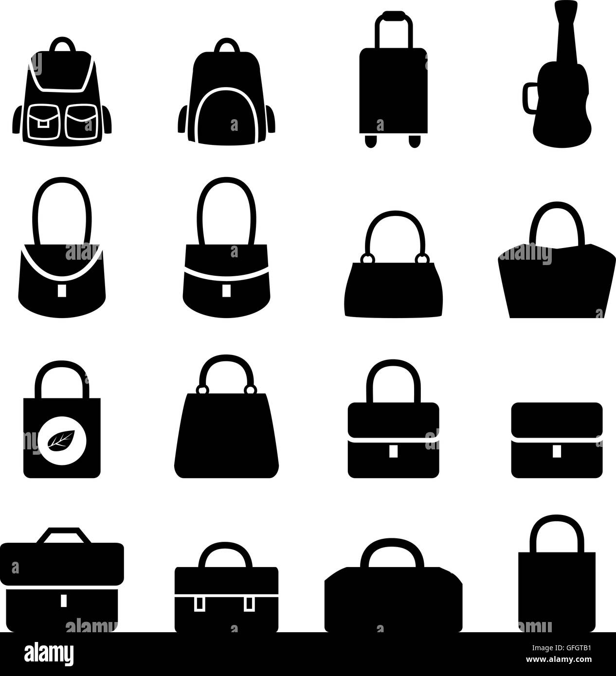 Set of bag icons in silhouette style, vector Stock Vector