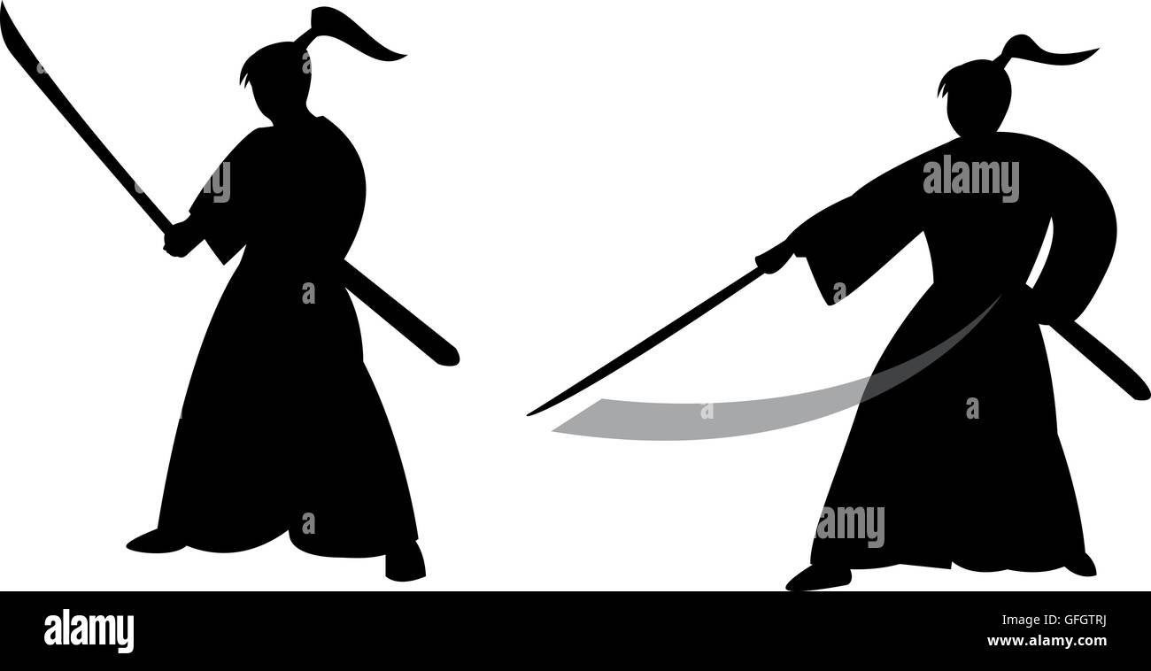 Samurai warrior in silhouette style, vector Stock Vector
