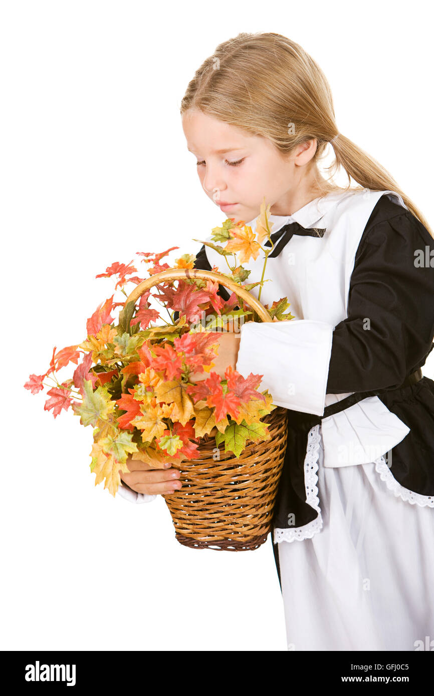 Little girl dressed as a Thanksgiving Pilgrim Stock Photo Alamy