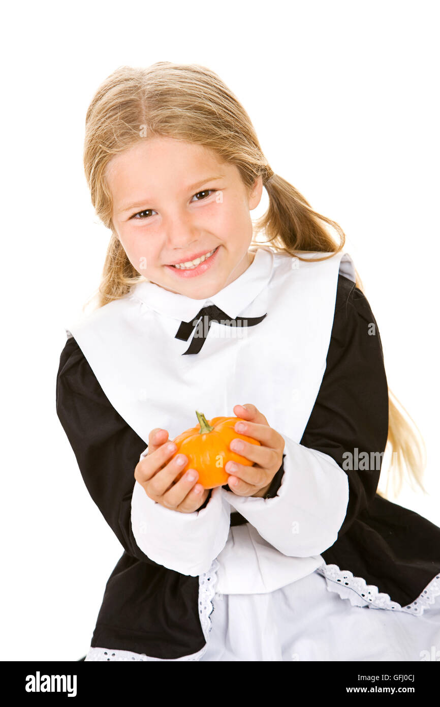 Little girl dressed as a Thanksgiving Pilgrim Stock Photo Alamy