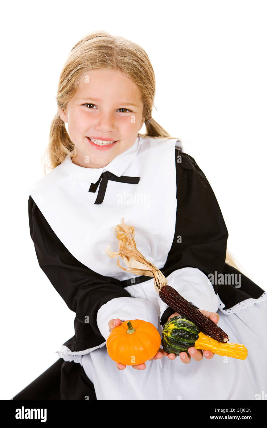 Little girl dressed as a Thanksgiving Pilgrim Stock Photo Alamy