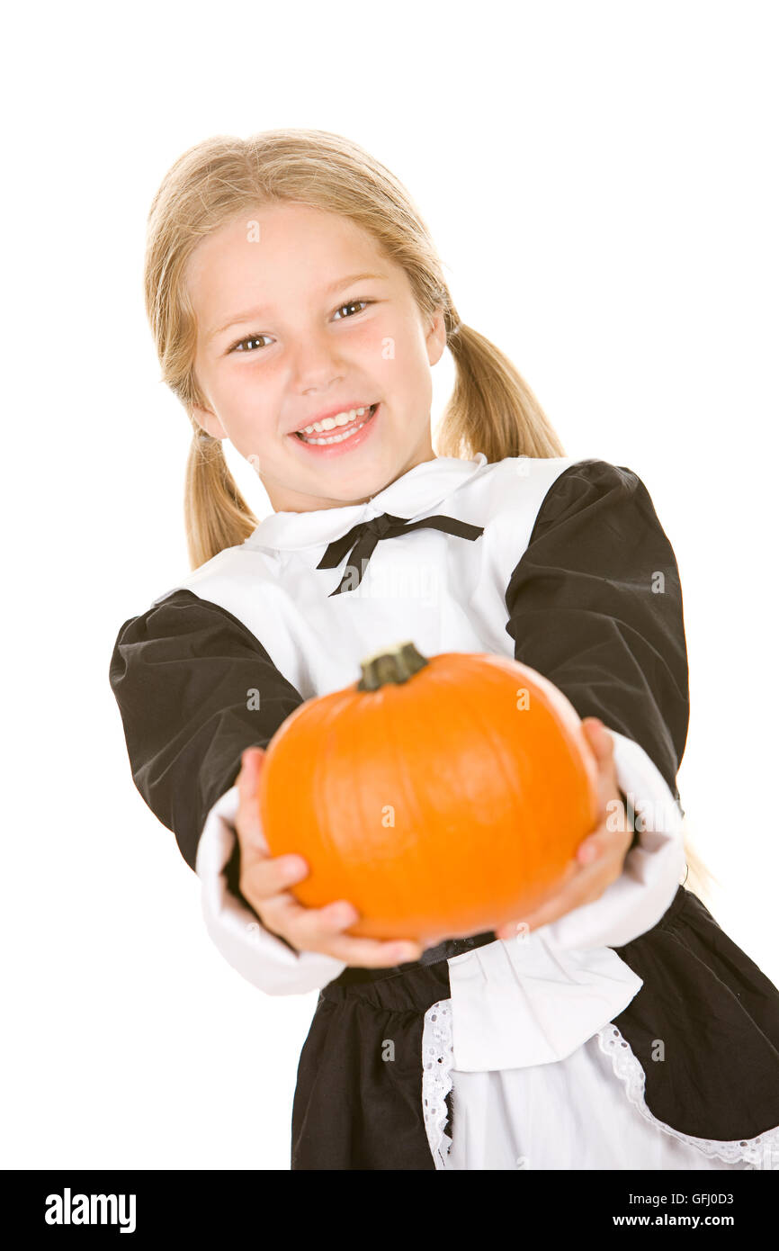 Little girl dressed as a Thanksgiving Pilgrim Stock Photo Alamy