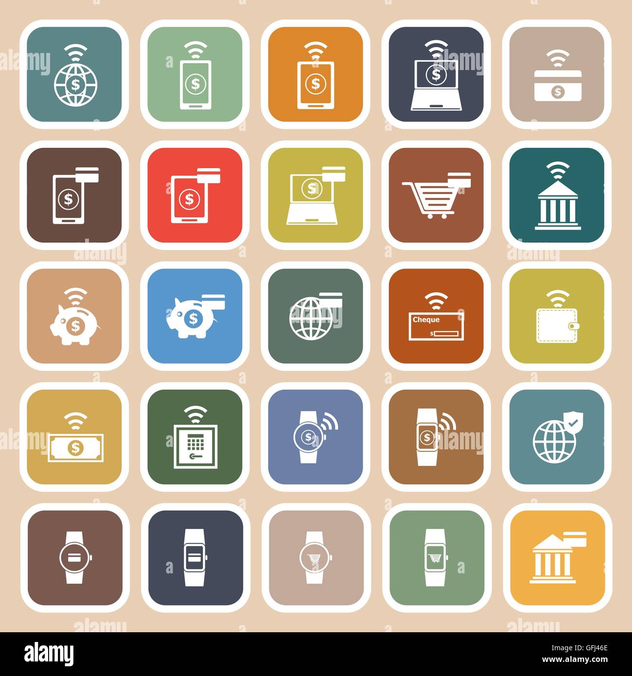 Fintech flat icons on brown background, stock vector Stock Vector Image ...