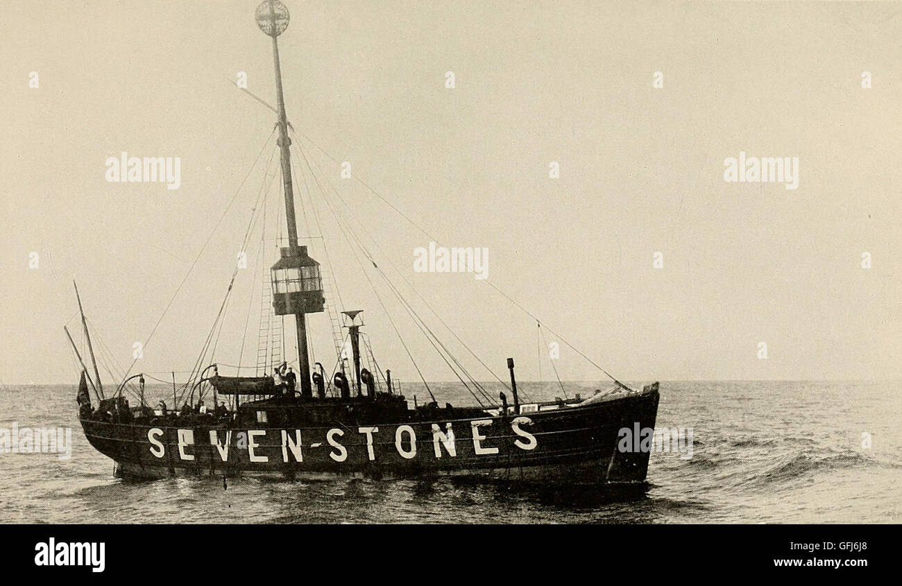 The Seven Stones Lightship, off Seven Stones Reef, Cornwall, UK Stock