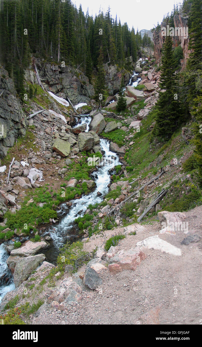 A panoramic view of a mountain stream in Rocky Mountain National Park, In Colorado, USA. Stock Photo