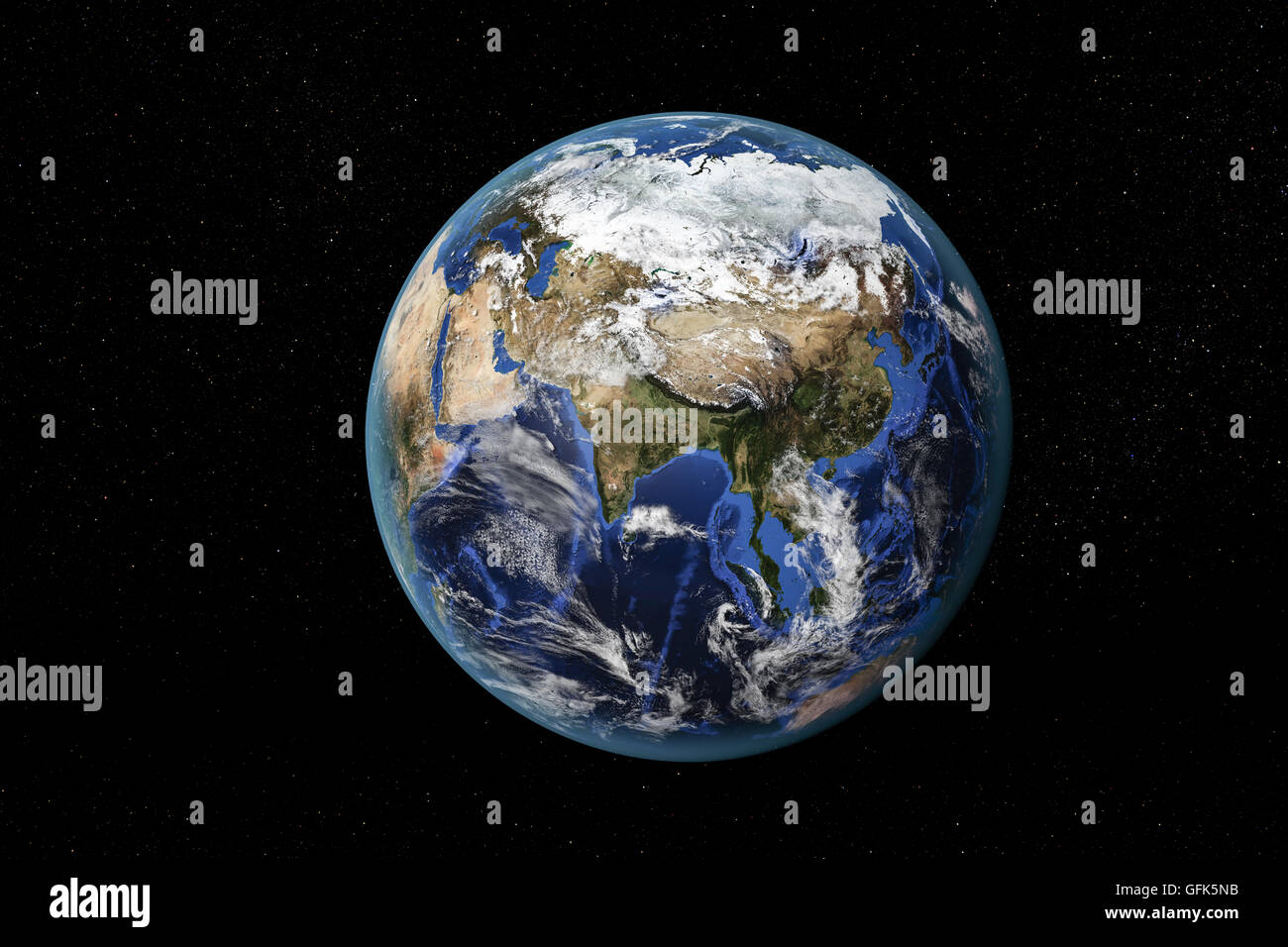 Detailed view of Earth from space, showing Asia and the Far East. Elements of this image furnished by NASA Stock Photo