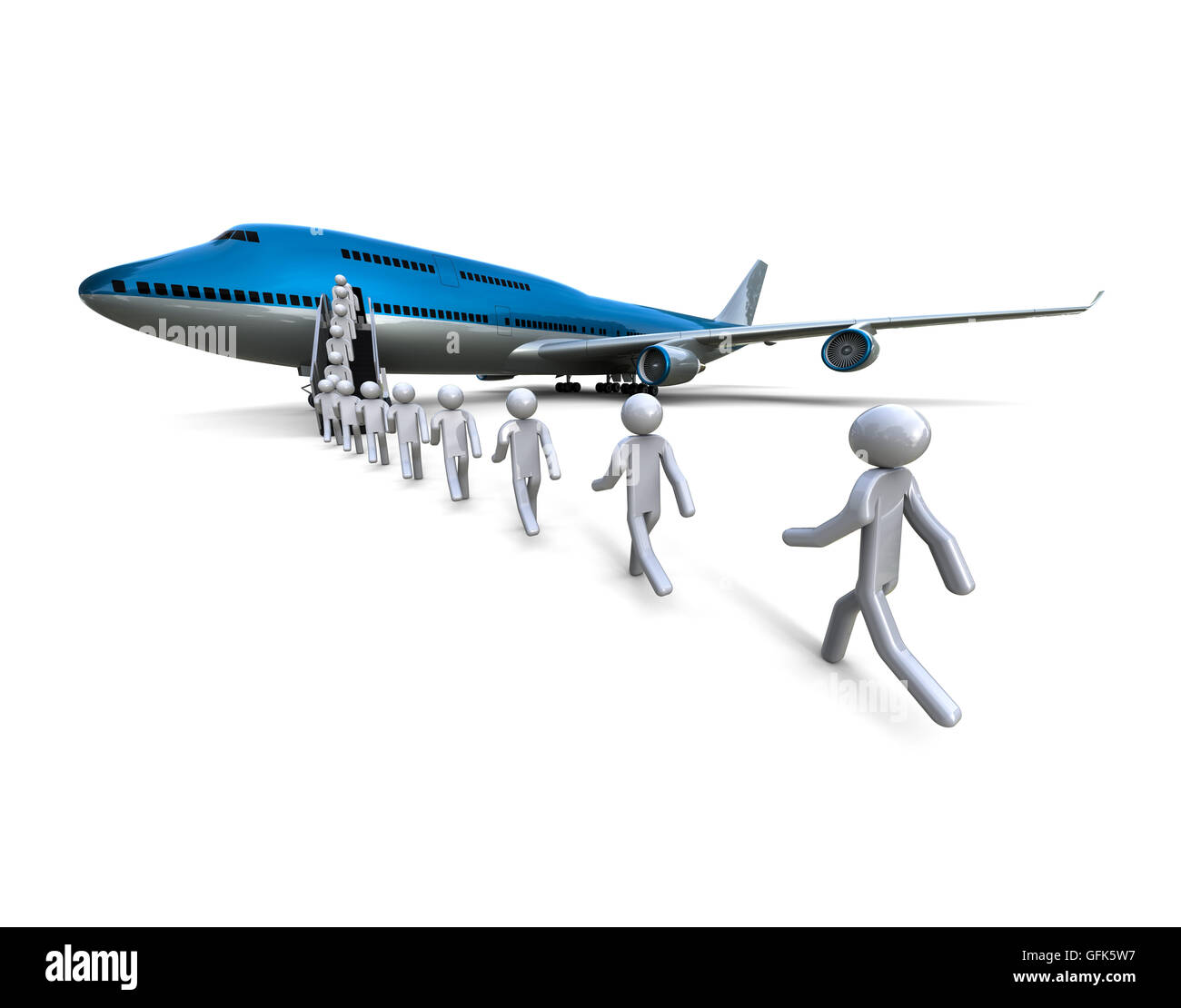 3D render image of a jet plane with a boarding line Stock Photo