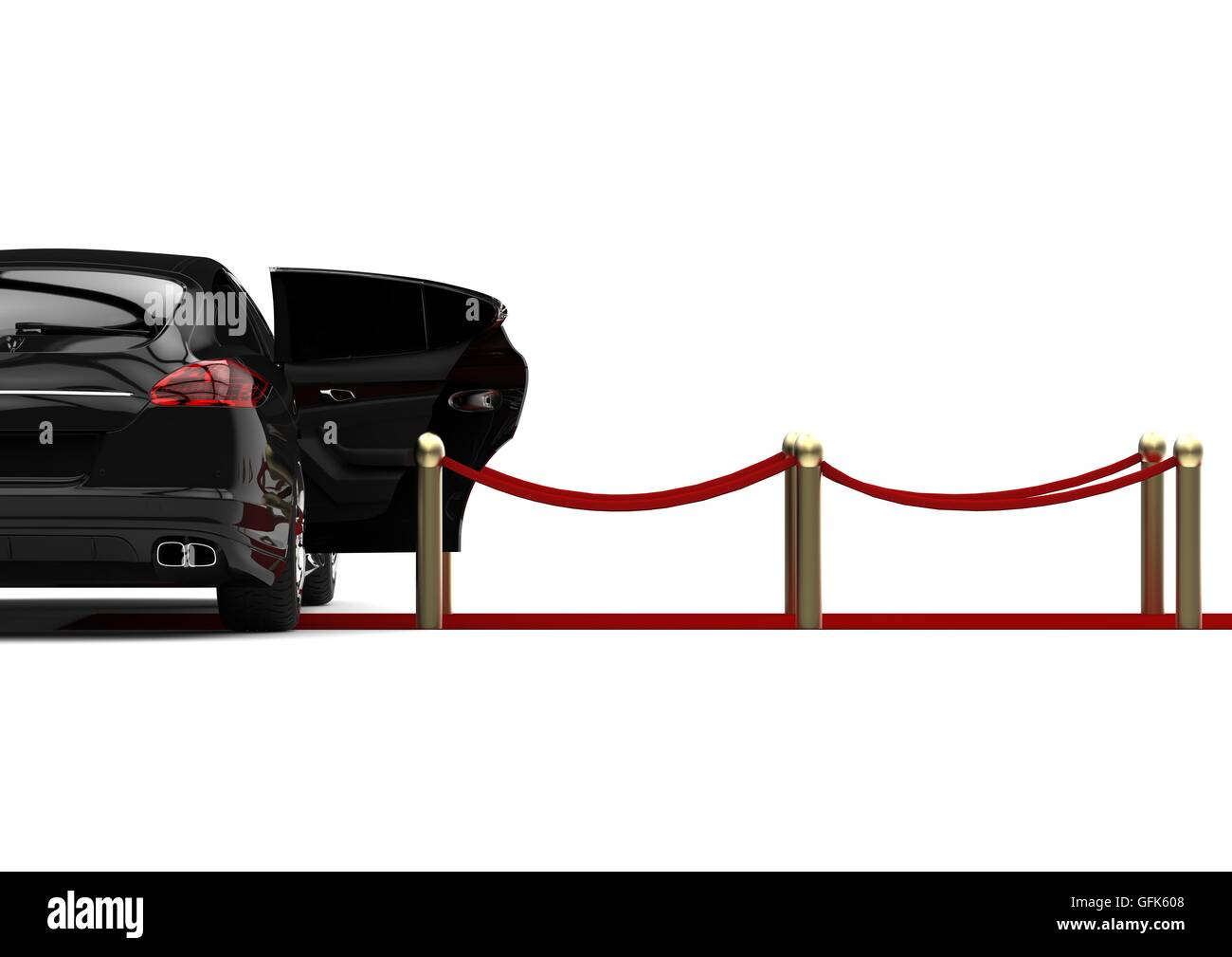 3D render image of a black car from top view representing a limousine. Stock Photo