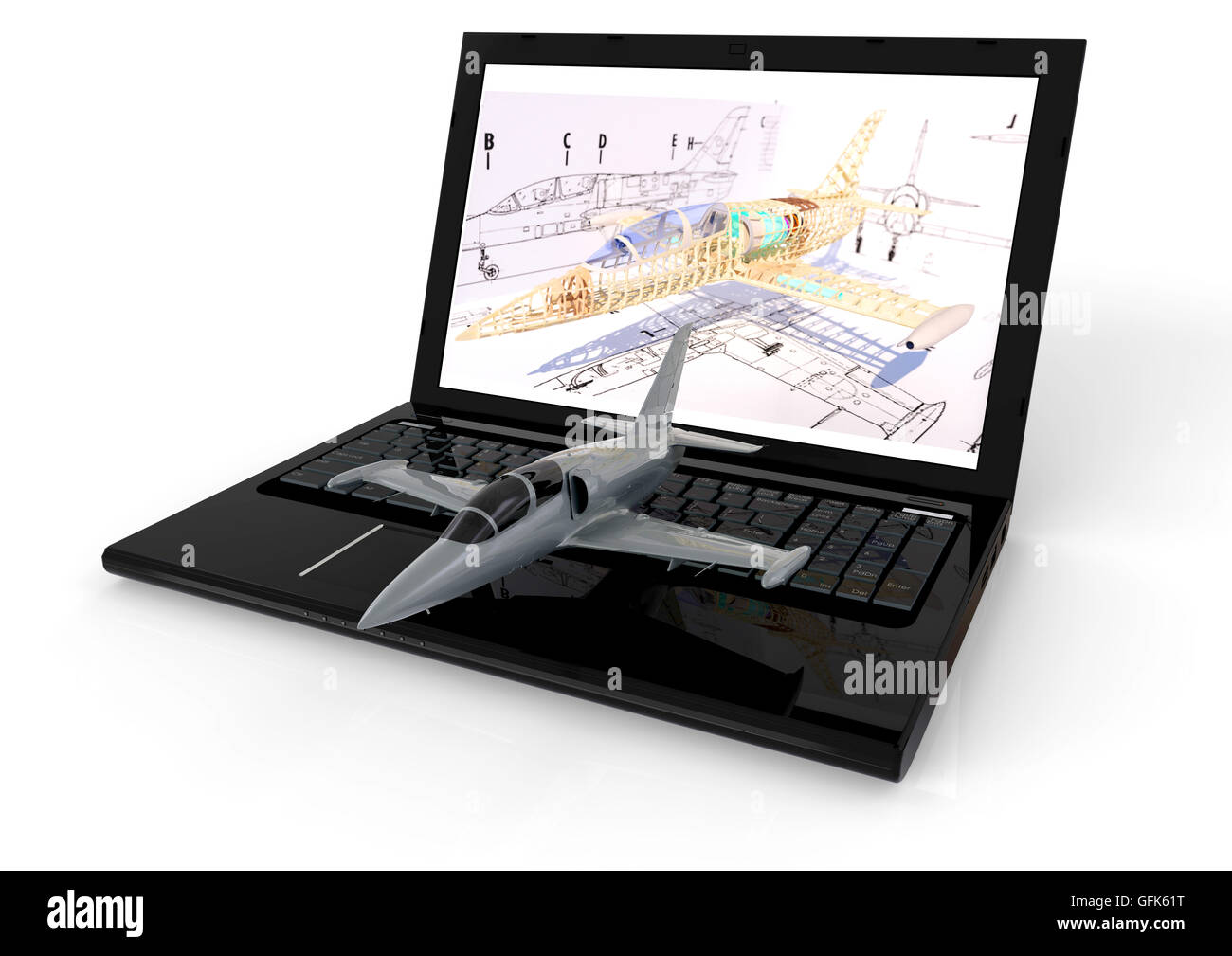 3D render image representing an laptop of an aircraft engineer Stock Photo