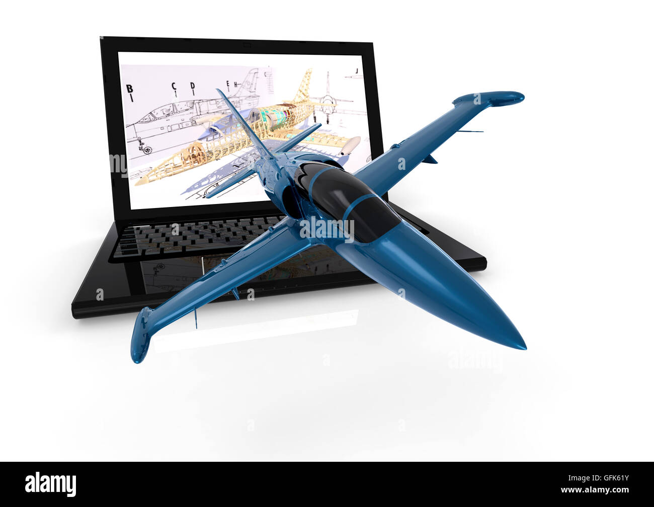 3D render image representing airplanes engineering with 3D softwares Stock Photo