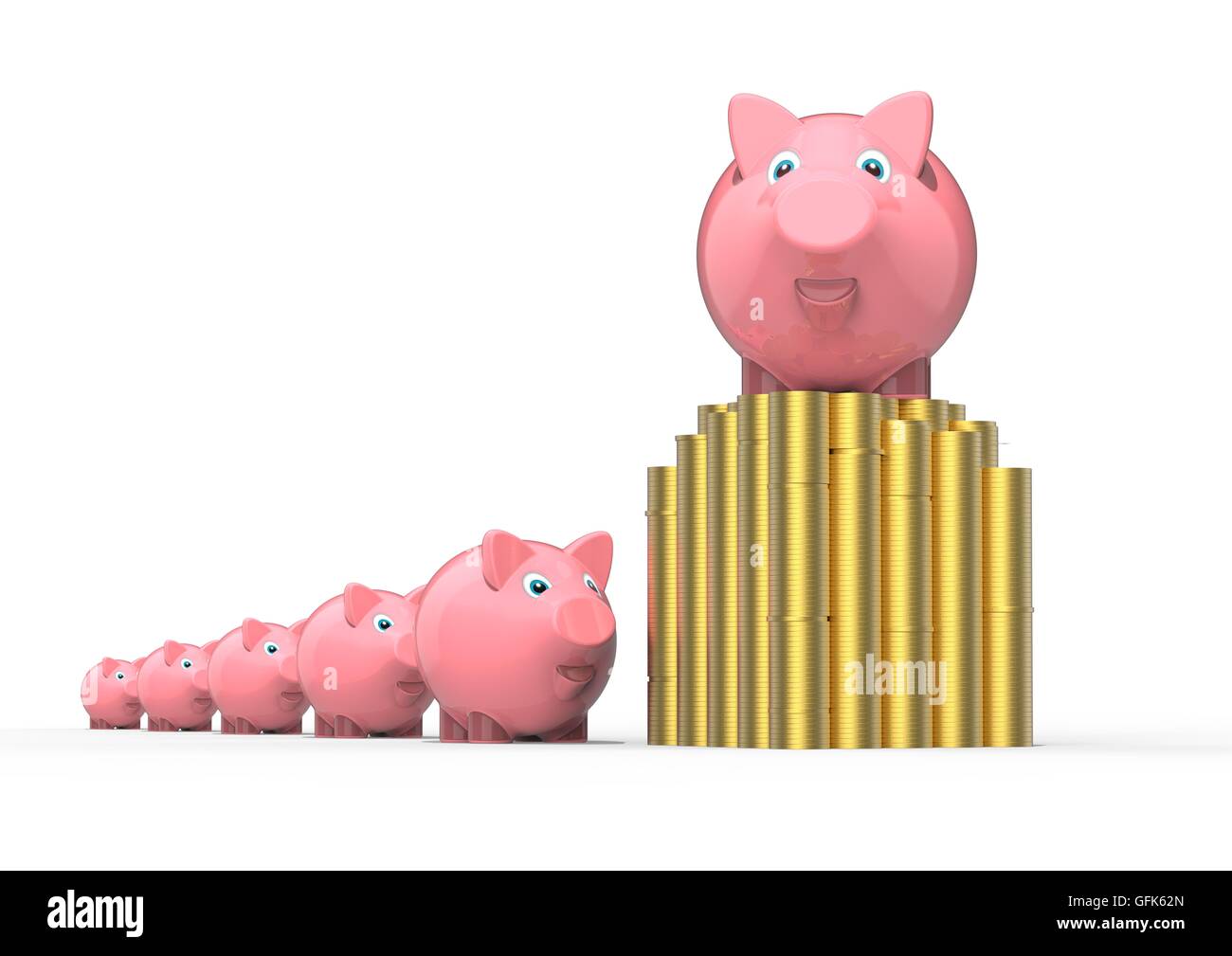 3D render image representing a piggy bank leader on stack of money in ...