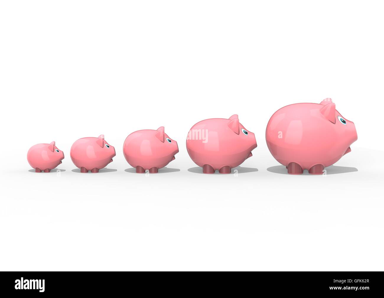 3D render image of a row of growing piggy banks Stock Photo - Alamy