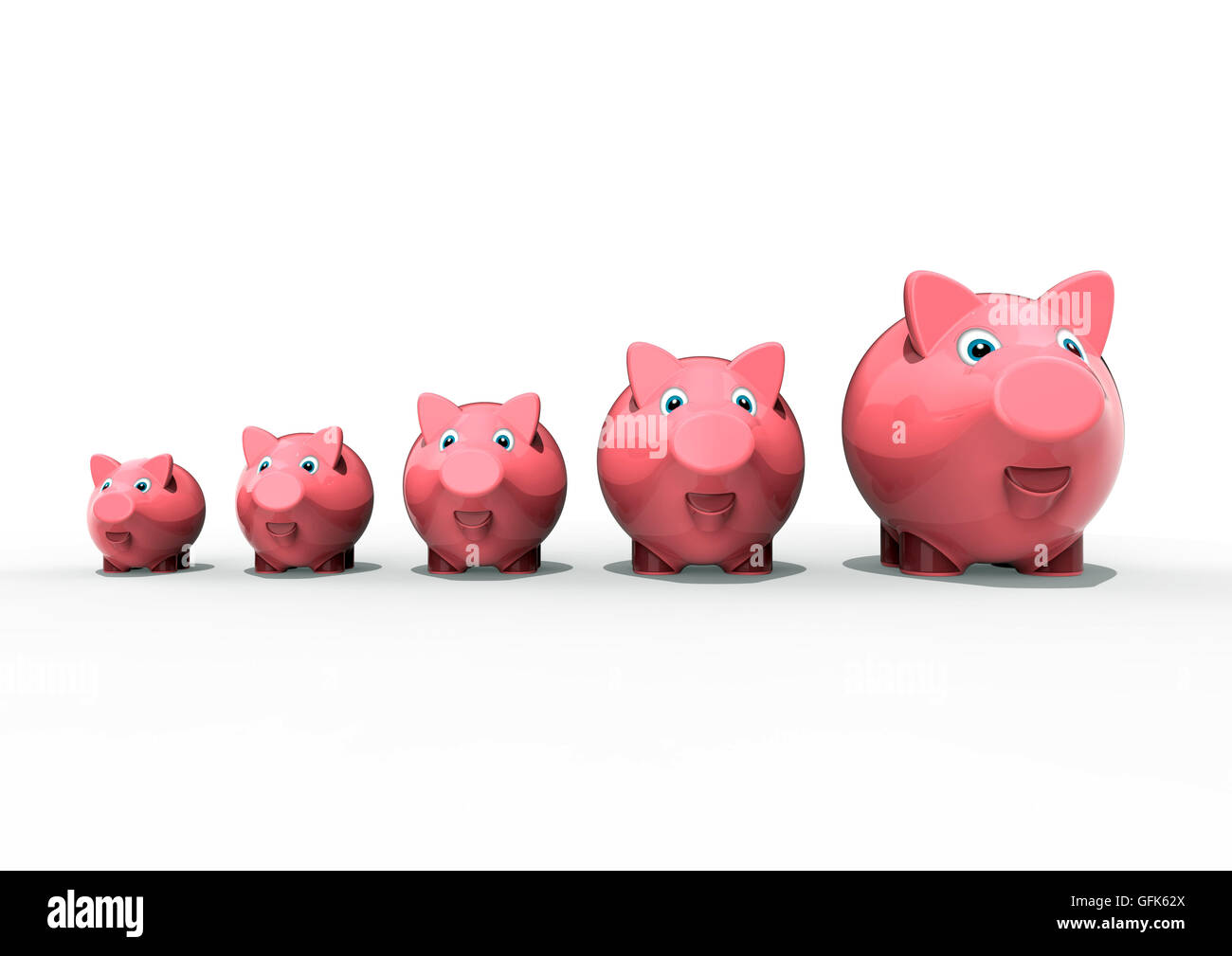 3D render image of a row of piggy banks Stock Photo - Alamy