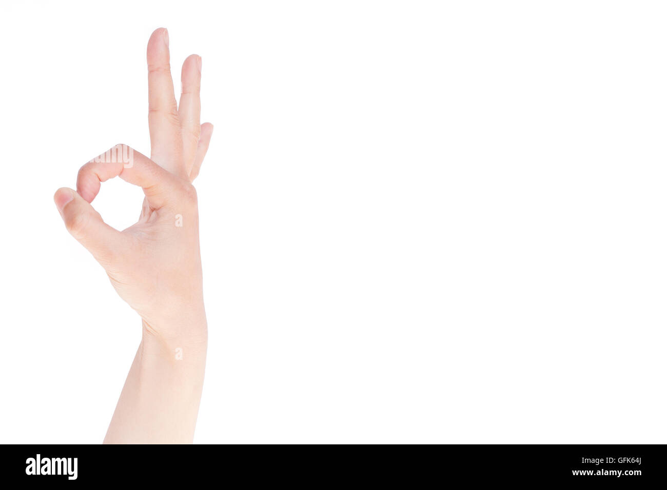 Japanese hand gesture:  Good, OK, Money on white isolated background Stock Photo