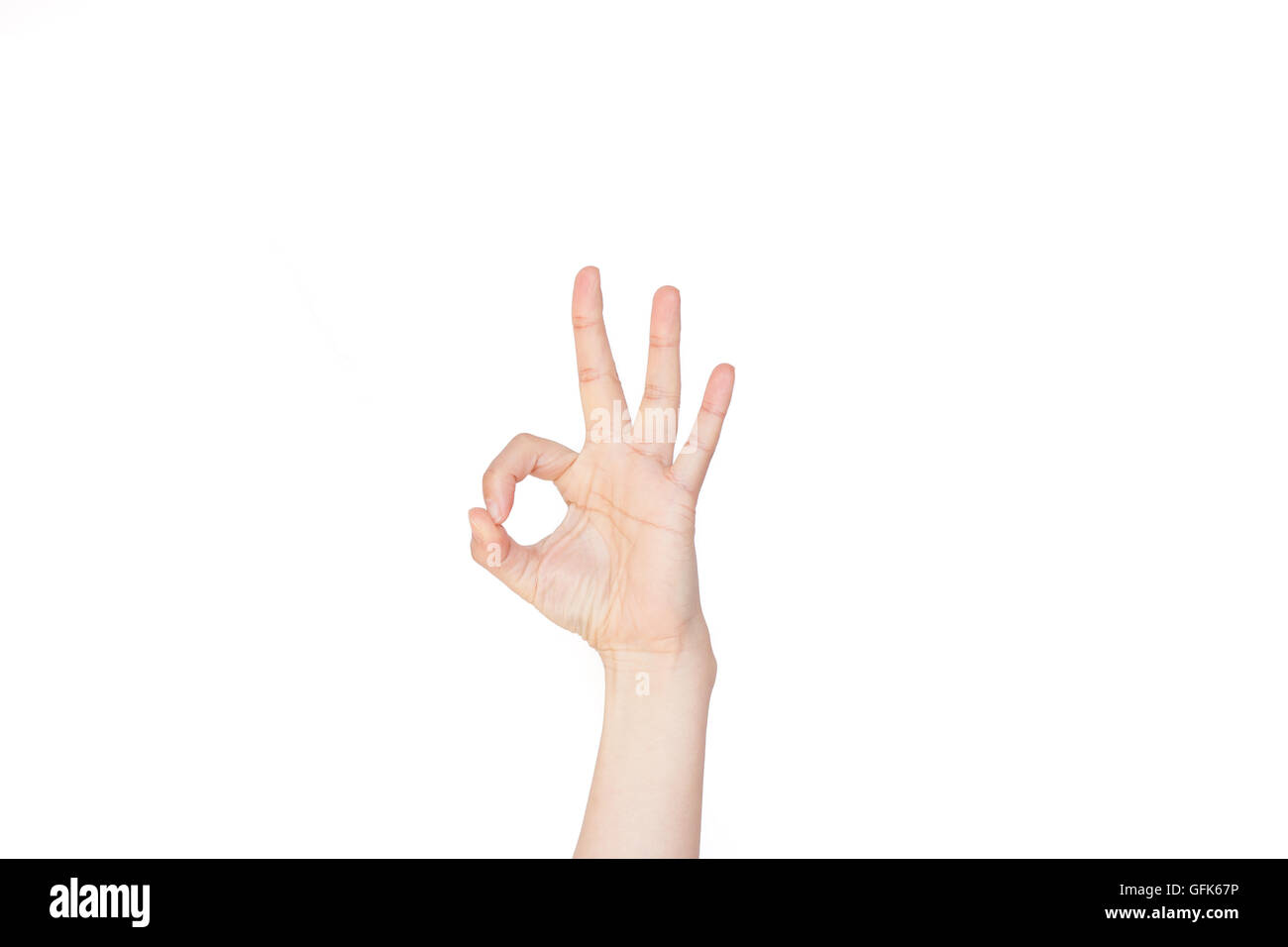 Japanese hand gesture:  Good, OK, Money on white isolated background Stock Photo