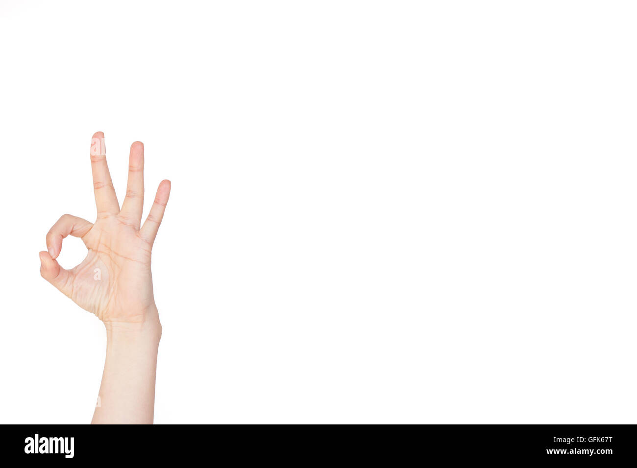 Japanese hand gesture:  Good, OK, Money on white isolated background Stock Photo