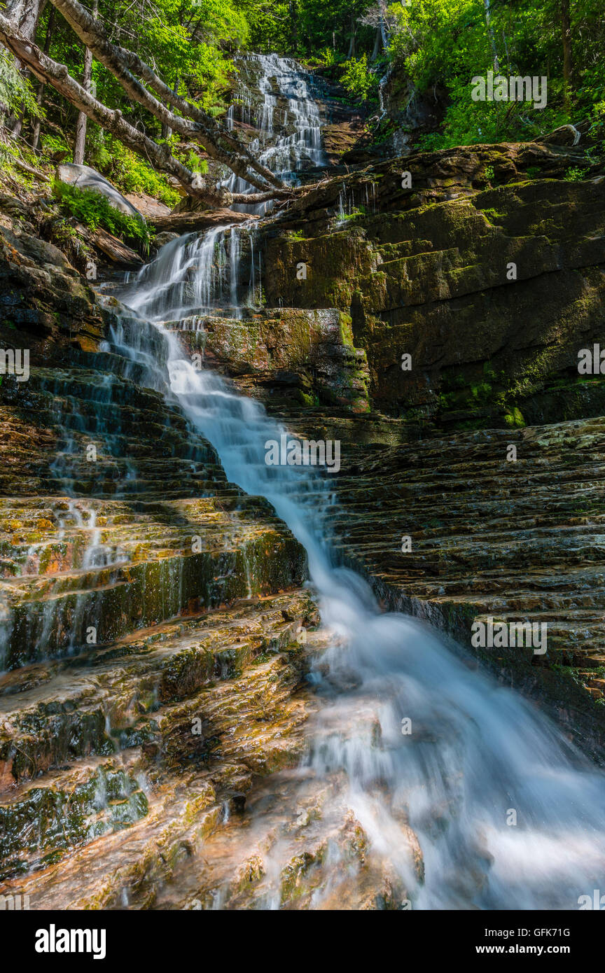 Summer image of Lye Brook Falls waterfall in Manchester, Vermont in Lye Brook Wilderness of the Green Mountain National Forest. Stock Photo