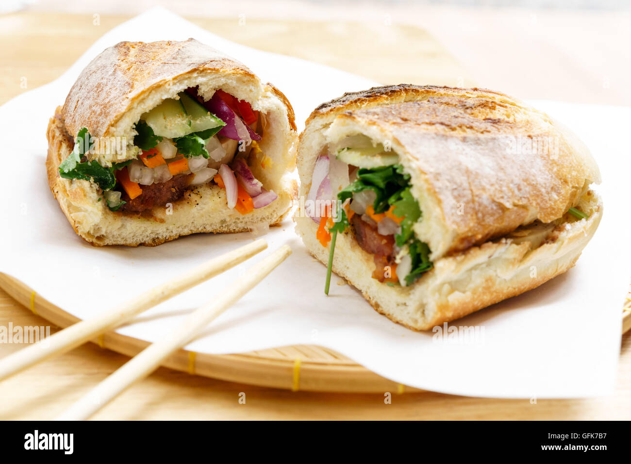 Vietnam style french baguette bread pork bun Banh Mi Stock Photo