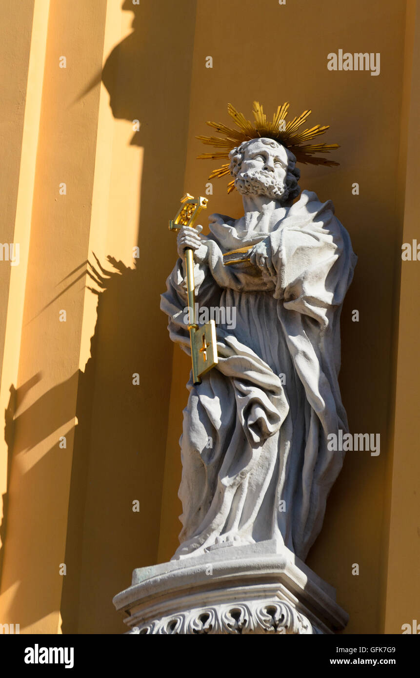 Melk: melk Abbey monastery: West facade of the church with the statue of Saint Peter, Austria, Niederösterreich, Lower Austria, Stock Photo