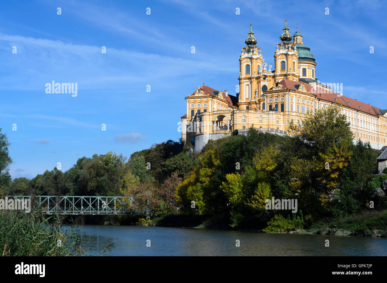 Melk: Melk Abbey monastery, oxbow lake of Danube, Austria, Niederösterreich, Lower Austria, Wachau Stock Photo