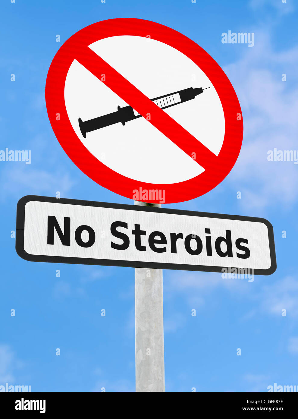 No Steroids sign showing a syringe and needle. Stock Photo