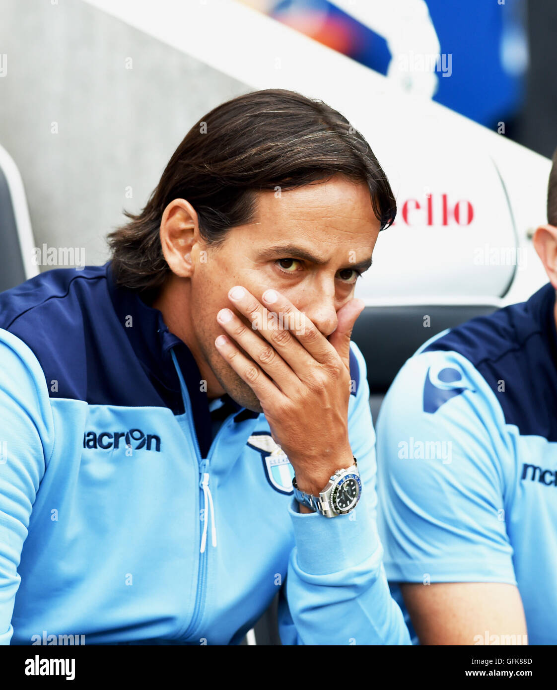 Lazio manager Simone Inzaghi during the Friendly match between Brighton and Hove Albion and Lazio at the American Express Community Stadium in Brighton and Hove. July 31, 2016. Stock Photo