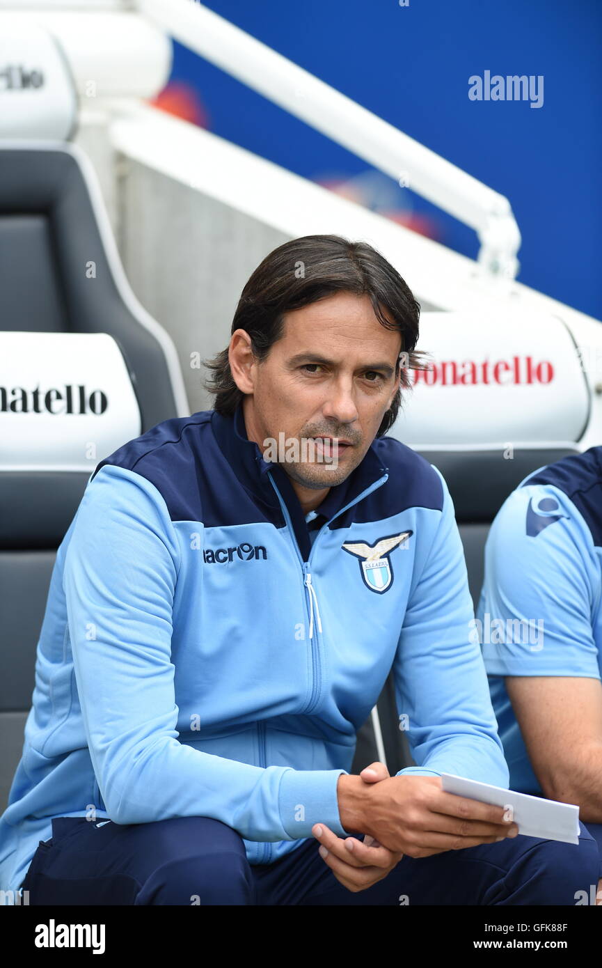 Lazio manager Simone Inzaghi during the Friendly match between Brighton and Hove Albion and Lazio at the American Express Community Stadium in Brighton and Hove. July 31, 2016. Stock Photo