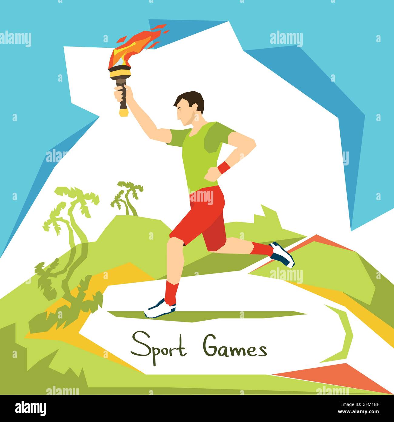Runner With Fire Torch Sport Competition Start Stock Vector Image & Art