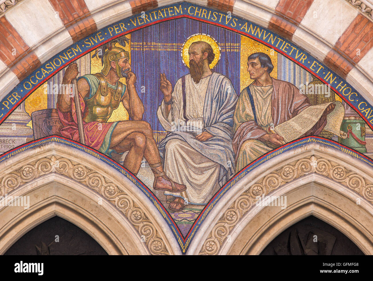 ROME, ITALY - MARCH 24, 2015: The mosaic Teaching of St. Paul in carcer by George Breck (1909) Stock Photo