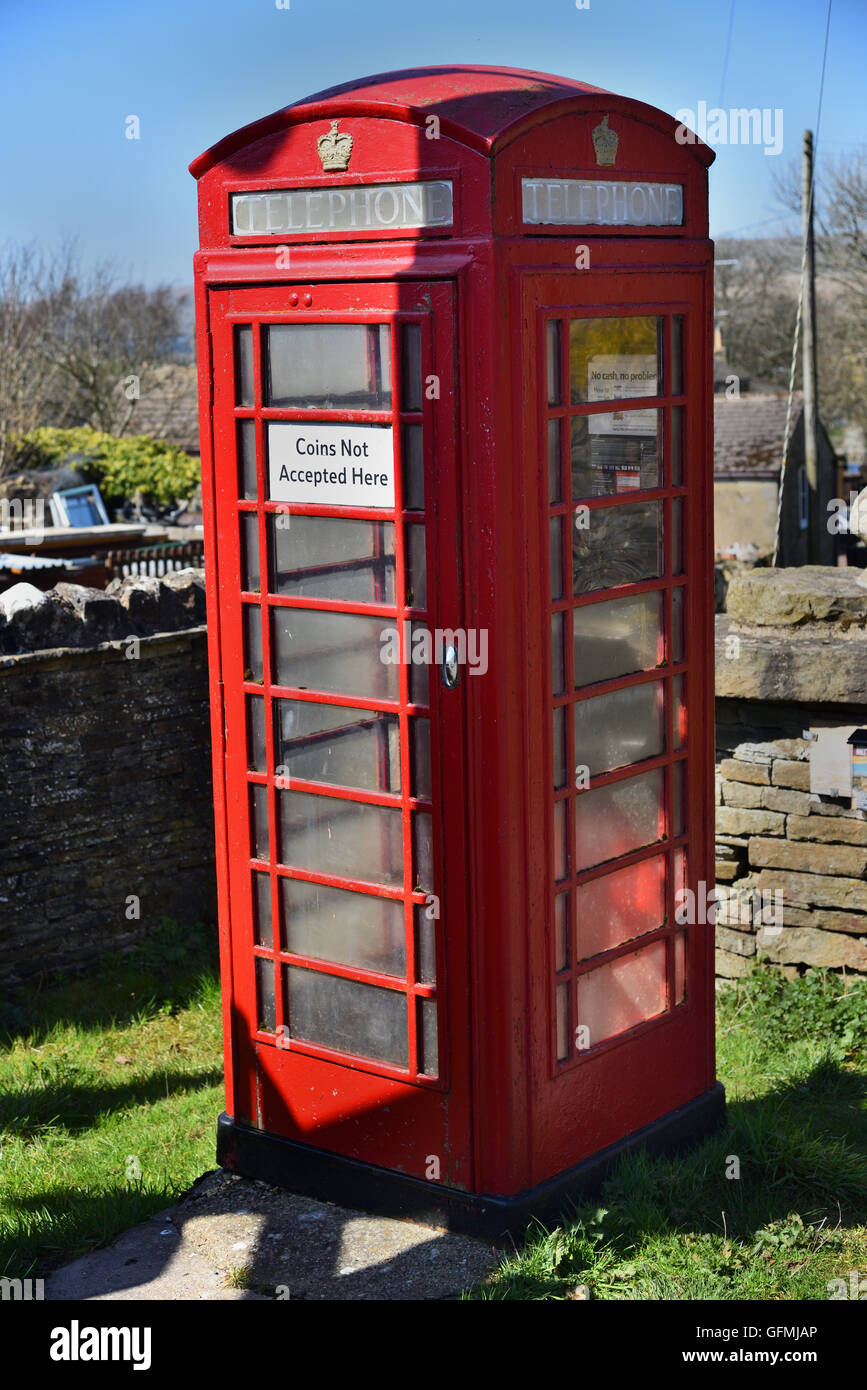 Red Telephone box, Gayle Village, Upper Wensleydale, Yorkshire Dales National Park, North Yorkshire, England, UK. Stock Photo
