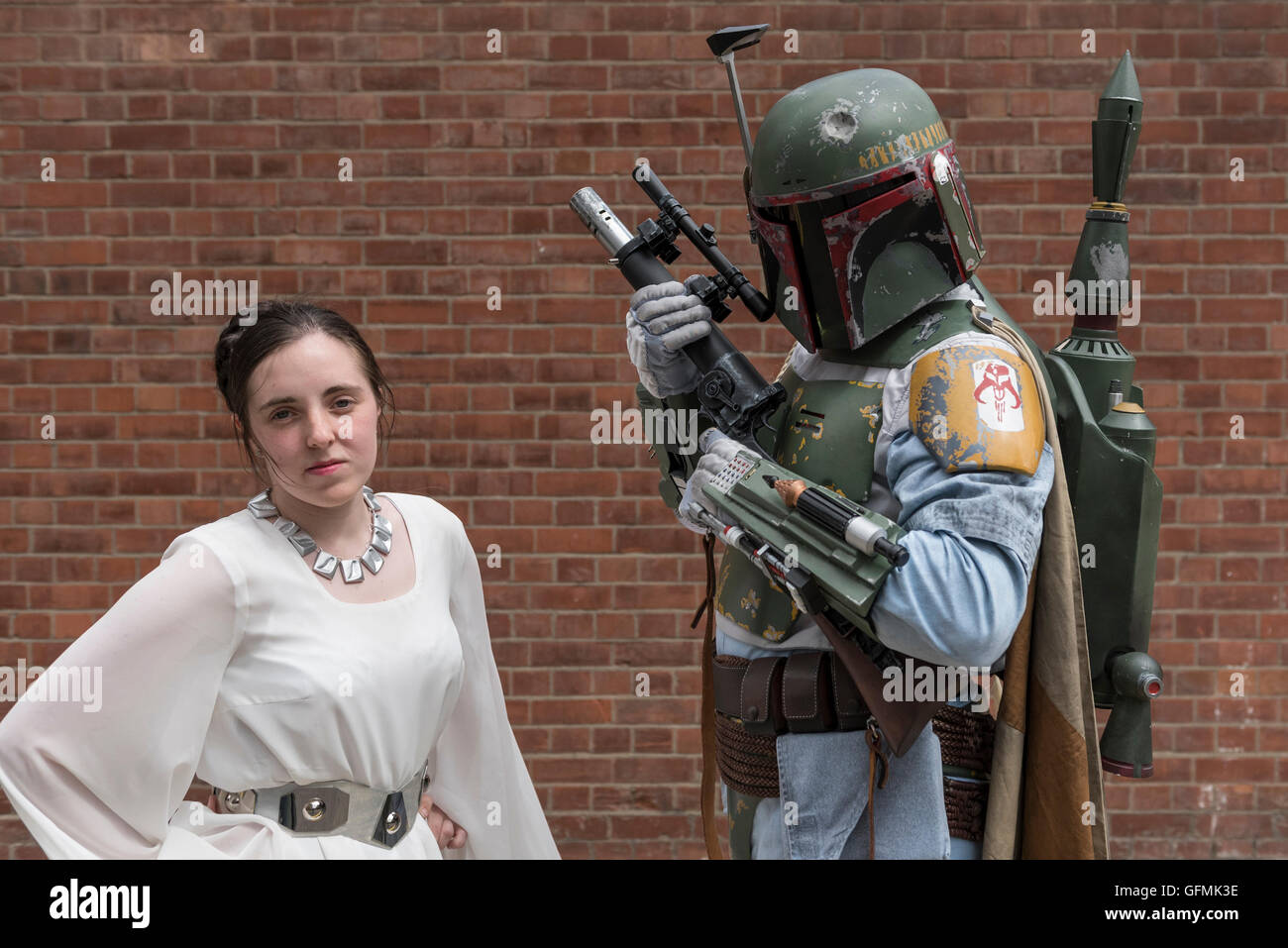 London, UK.  31 July 2016.  A couple dressed as Princess Leia and Bobba Fett from Star Wars visit London Film and Comic Con at Kensington Olympia. Credit:  Stephen Chung / Alamy Live News Stock Photo