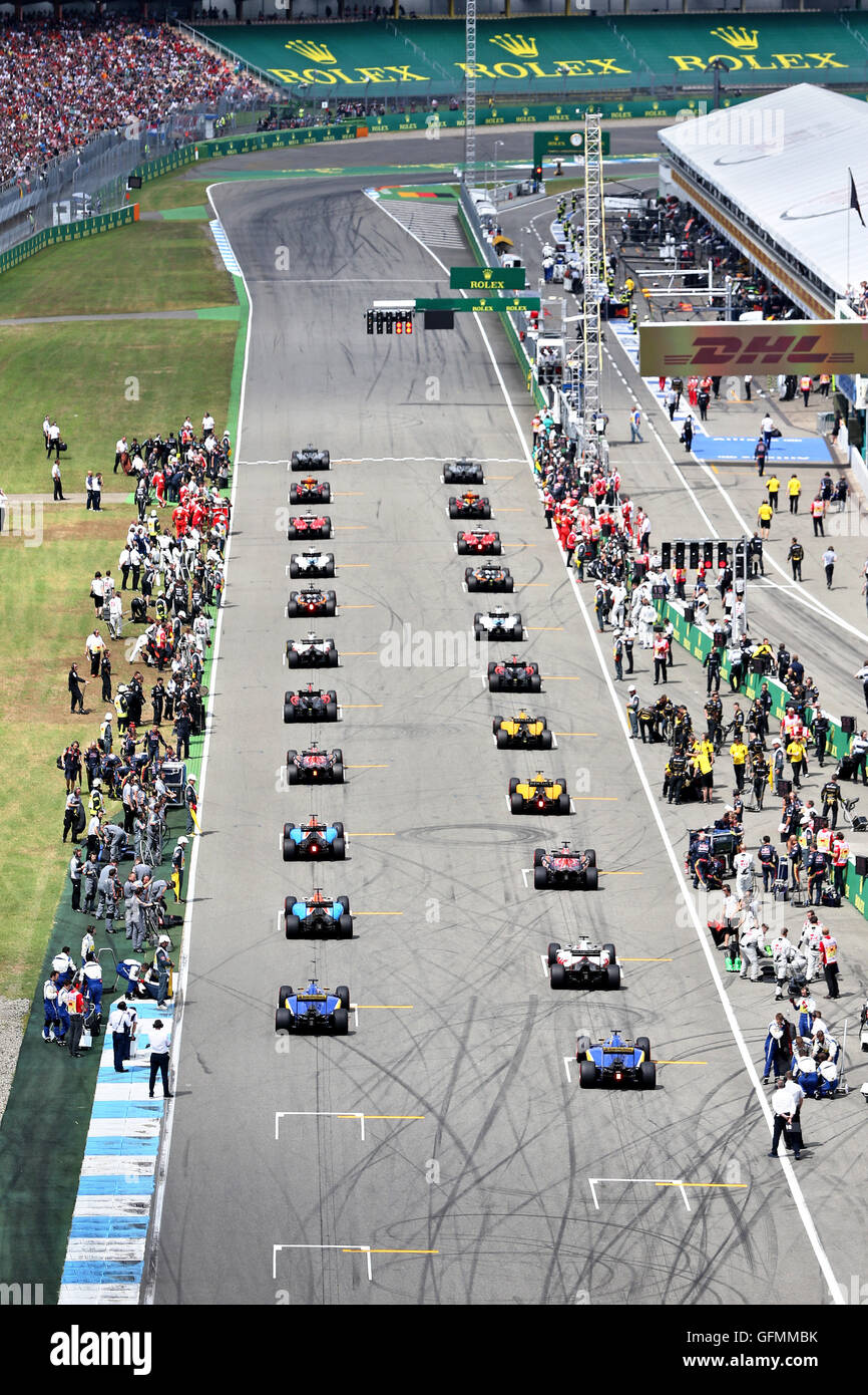 Hockenheim, Germany. 31st July, 2016. The Formula One drivers are lined ...
