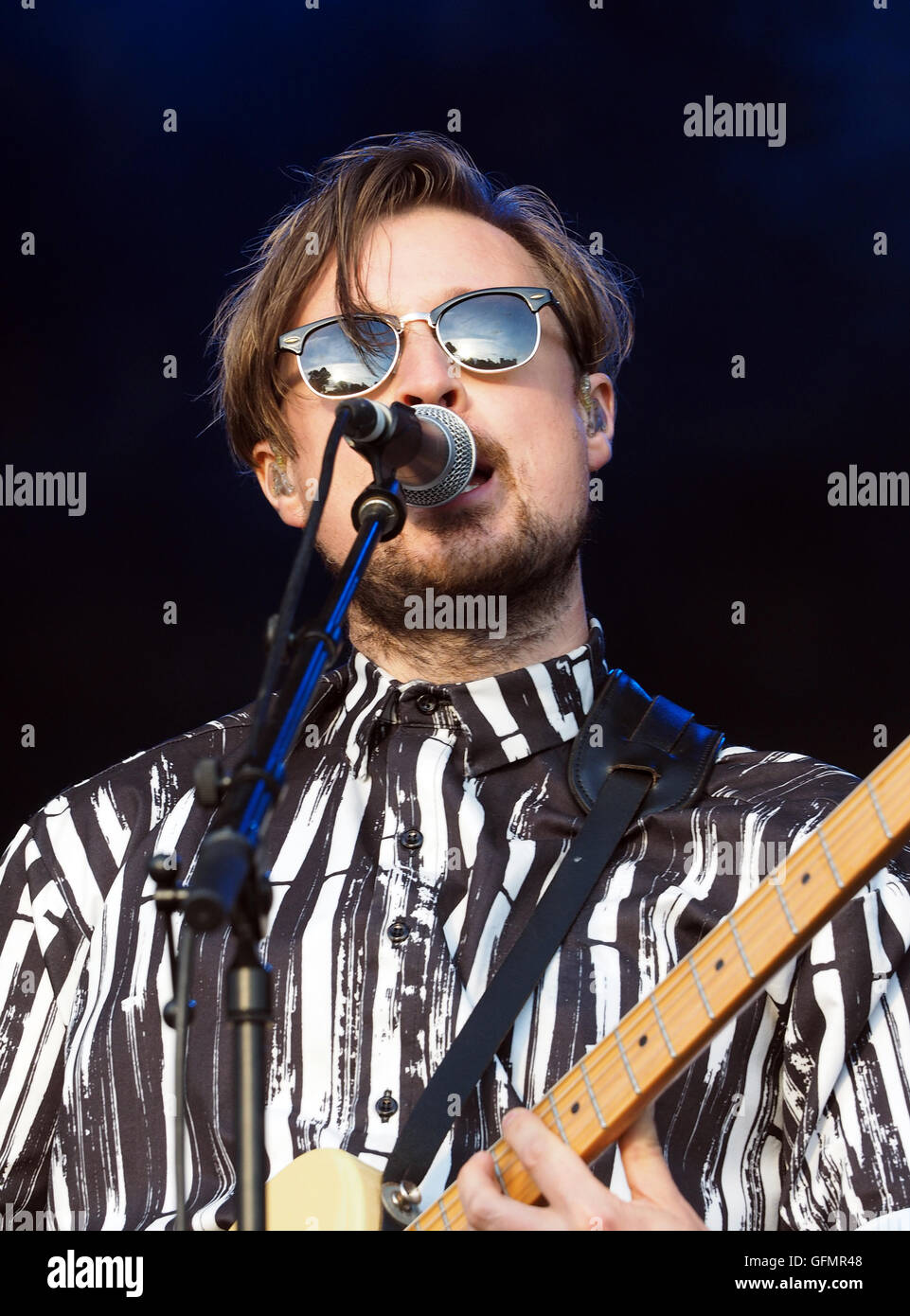 "Vincent Neff" of Django Django, performing on the Castle Stage at Camp