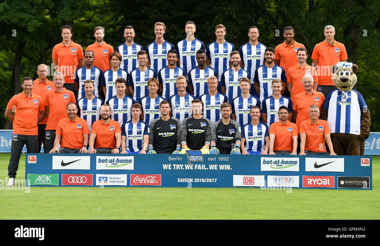 German Bundesliga - Season 2016/17 - Photocall Hertha BSC on 12 June 2016  in Berlin, Germany: Front row (l-r): Goalkeeping-coach Zsolt Petry, assistant  coach Admir Hamzagic, Florian Kohls, goalkeeper Rune Almenning Jarstein,