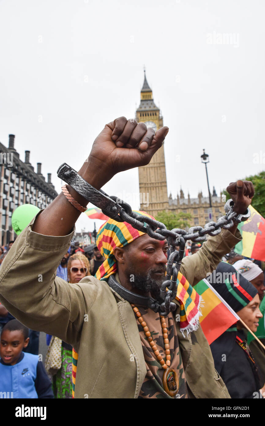 London, UK. 1st August 2016. African Emancipation Day march in central London. 'As well as demanding reparations Stock Photo