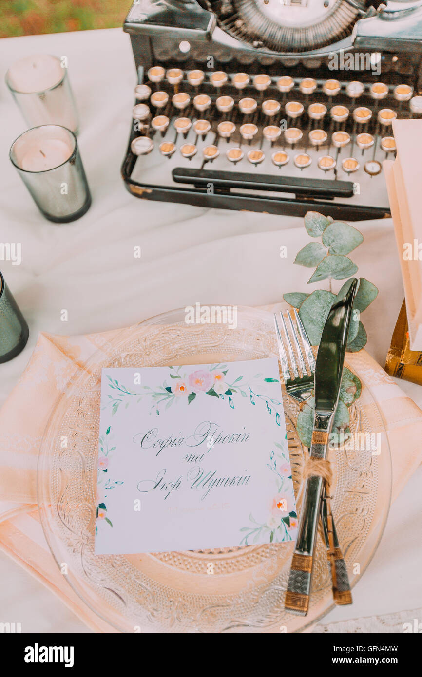 Vintage Black Typewriter Standing On Table Wedding Decorations Stock Photo Alamy